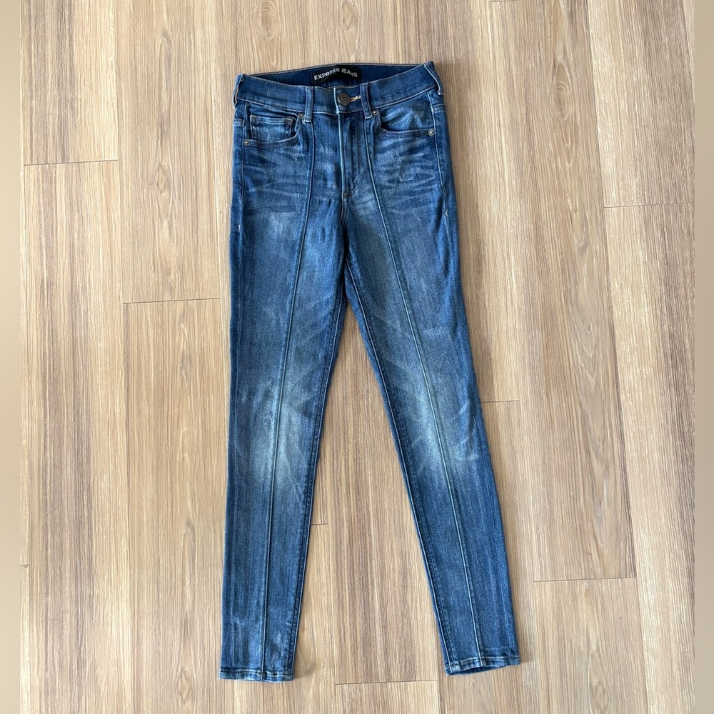 Express Legging Jeans High Rise Blue Medium Wash Distressed Jegging Women 00